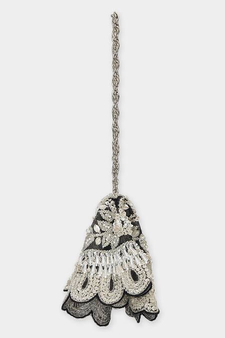 Shop Aanchal Sayal Black Cutdana Silver Sequin Embellished Handbag Online at Aza Fashions Shop_Aanchal Sayal_Black Cutdana Silver Sequin Embellished Handbag_Online_at_Aza_Fashions