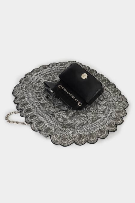 Aanchal Sayal_Black Cutdana Sequin Embellished Drape Bag_Online_at_Aza_Fashions