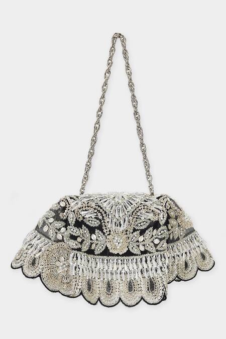 Shop_Aanchal Sayal_Black Cutdana Sequin Embellished Drape Bag_Online_at_Aza_Fashions