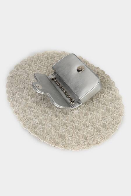 Shop Aanchal Sayal Silver Cutdana Moonbeam Embellished Drape Bag at Aza Fashions Shop_Aanchal Sayal_Silver Cutdana Moonbeam Embellished Drape Bag_at_Aza_Fashions