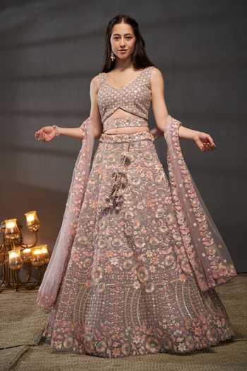 Akanksha Sharma Purple silk zari tissue lehenga set