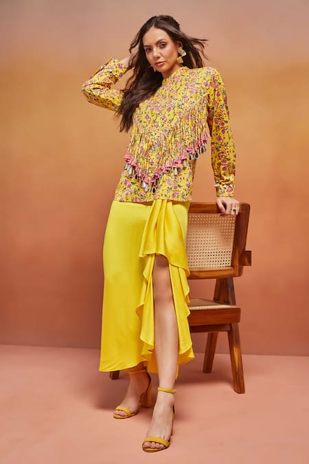 SHIKHA MALIK Phool Handblock Print Tassel Embellished Shirt 