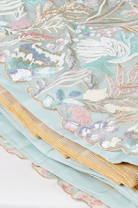 Shop Samyukta Singhania Blue Net, Linen Sequins, Cut Work, Embroidery Floral Lehenga Set Online at Aza Fashions Shop_Samyukta Singhania_Blue Net, Linen Sequins, Cut Work, Embroidery Floral Lehenga Set _Online_at_Aza_Fashions