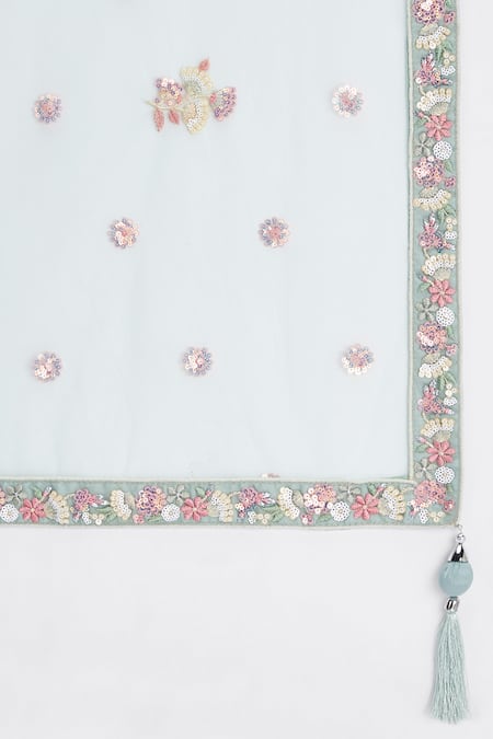 Buy_Samyukta Singhania_Blue Net, Linen Sequins, Stones, Embroidery, Zari Open Floral Vine Lehenga Set _Online_at_Aza_Fashions