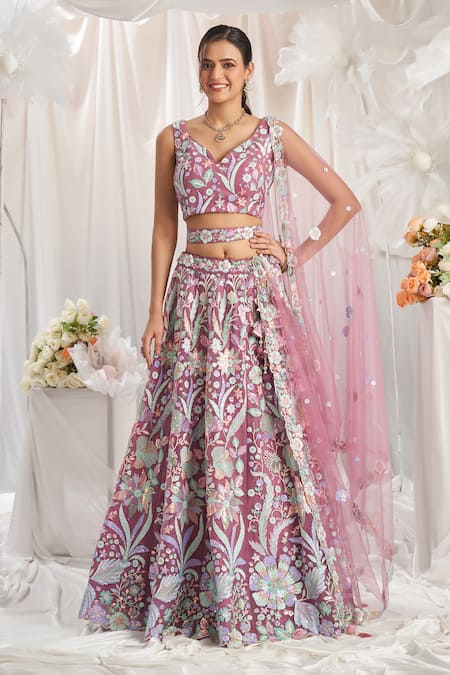 Samyukta Singhania Floral Thread Embroidered Lehenga Set 