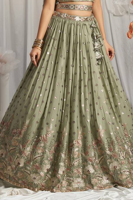 Buy Samyukta Singhania Green Polyester, Georgette Sequins, Stones Floral Bloom Embroidered Lehenga Set Online at Aza Fashions Buy_Samyukta Singhania_Green Polyester, Georgette Sequins, Stones Floral Bloom Embroidered Lehenga Set _Online_at_Aza_Fashions