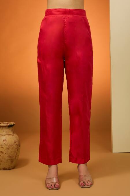 Neha Khullar Red Silk, Crepe Sequins, Beads, Embroidery Asymmetric Kurta And Pant Set Online at Aza Fashions Neha Khullar_Red Silk, Crepe Sequins, Beads, Embroidery Asymmetric Kurta And Pant Set _Online_at_Aza_Fashions