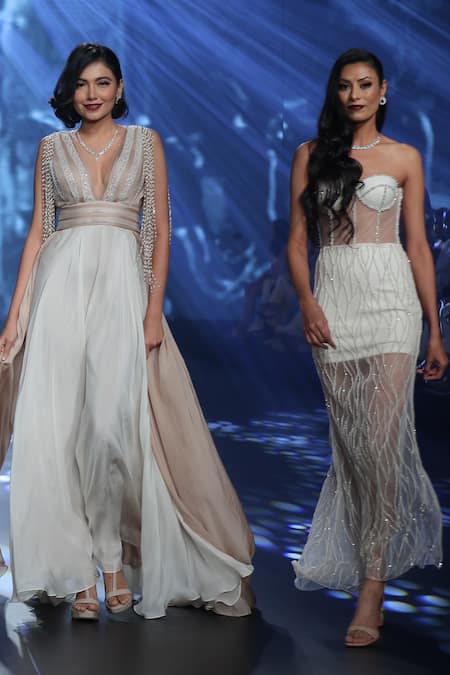 Buy Babita Malkani Ivory Tulle Pearls, Crystals Sweetheart Neck Corset Dress Online at Aza Fashions Buy_Babita Malkani_Ivory Tulle Pearls, Crystals Sweetheart Neck Corset Dress _Online_at_Aza_Fashions