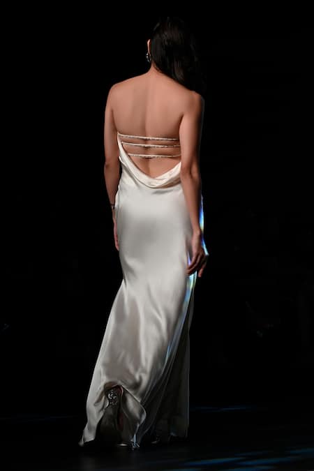 Babita Malkani Embellished Satin Gown with Cut-out Detail 