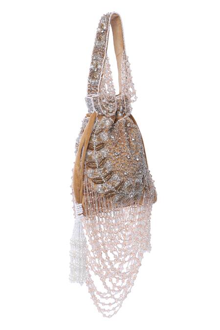 Shop_Tasna_Gold Beads, Tassels Beaded Potli _Online_at_Aza_Fashions