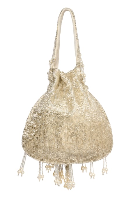 Shop_Tasna_Silver Cut Work, Pearls, Tassels Cutdana And Potli _Online_at_Aza_Fashions