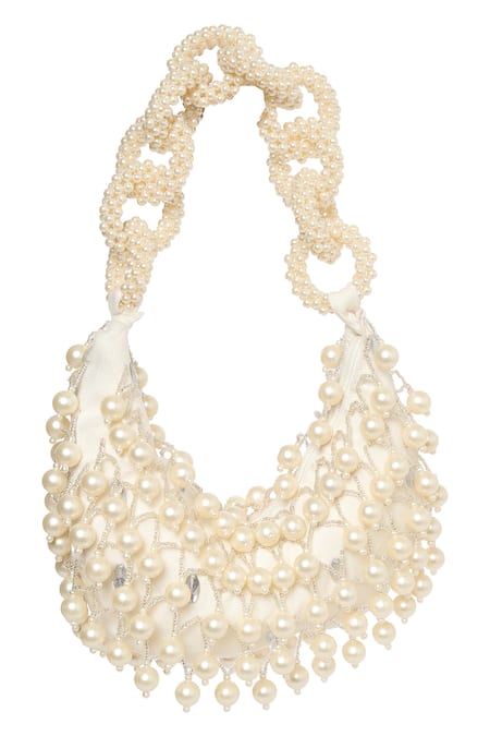 Tasna Pearl Embellished Suede Handbag 