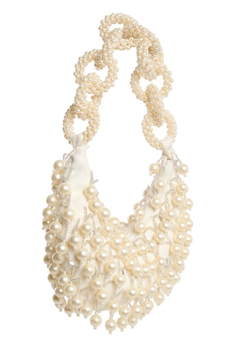 Shop_Tasna_White Pearls Embellished Suede Handbag _Online_at_Aza_Fashions