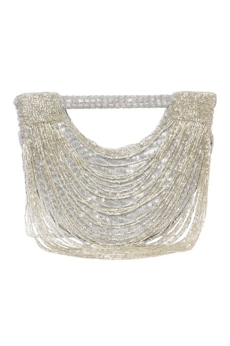 Shop Tasna Silver Cut Work, Sequins Cutdana Embellished Clutch Bag at Aza Fashions Shop_Tasna_Silver Cut Work, Sequins Cutdana Embellished Clutch Bag_at_Aza_Fashions