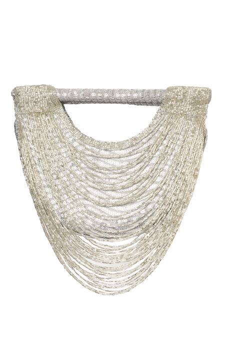 Tasna Silver Cut Work, Sequins Cutdana Embellished Clutch Bag Online at Aza Fashions Tasna_Silver Cut Work, Sequins Cutdana Embellished Clutch Bag_Online_at_Aza_Fashions