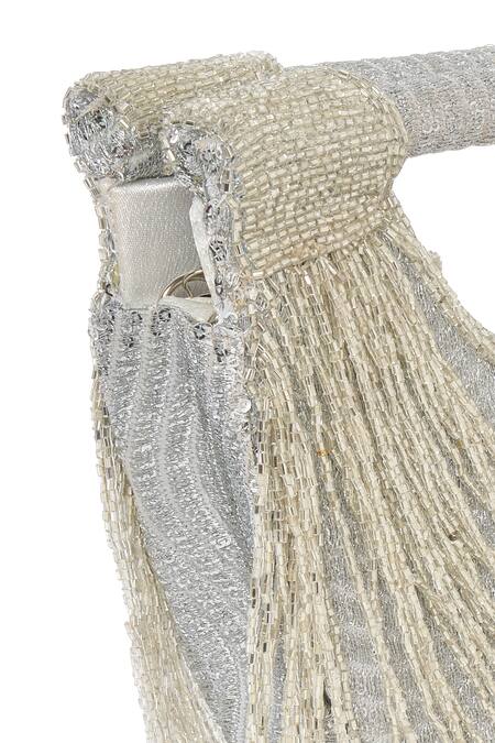 Shop Tasna Silver Cut Work, Sequins Cutdana Embellished Clutch Bag Online at Aza Fashions Shop_Tasna_Silver Cut Work, Sequins Cutdana Embellished Clutch Bag_Online_at_Aza_Fashions