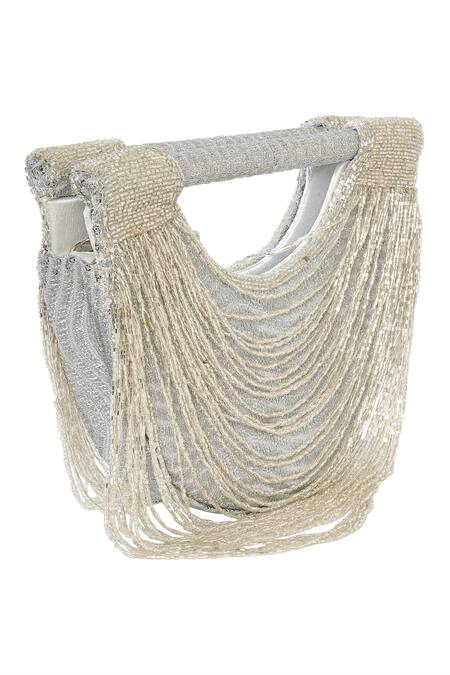 Tasna Silver Cut Work, Sequins Cutdana Embellished Clutch Bag at Aza Fashions Tasna_Silver Cut Work, Sequins Cutdana Embellished Clutch Bag_at_Aza_Fashions