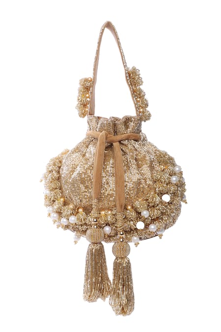 Tasna Gold Cutdana Pearl Potli Bag 