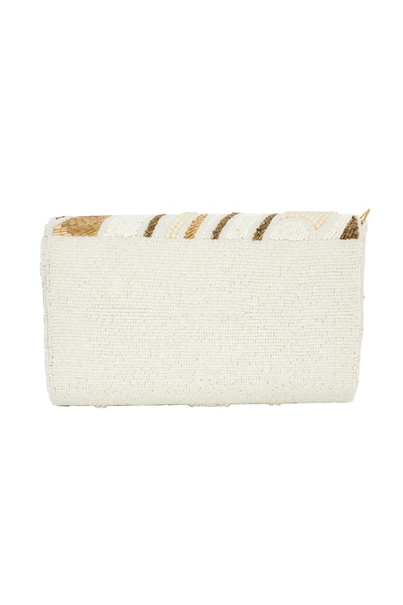 Tasna Gold & White Pearl Cutdana Clutch Bag 