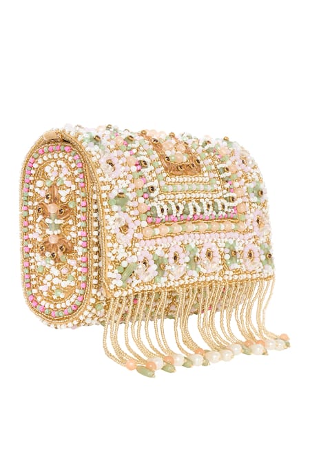 Tasna Multi Color Crystals, Cut Work, Pearls Embellished Handbag Online at Aza Fashions Tasna_Multi Color Crystals, Cut Work, Pearls Embellished Handbag _Online_at_Aza_Fashions