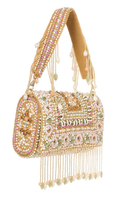 Tasna Multi Color Crystals, Cut Work, Pearls Embellished Handbag at Aza Fashions Tasna_Multi Color Crystals, Cut Work, Pearls Embellished Handbag _at_Aza_Fashions