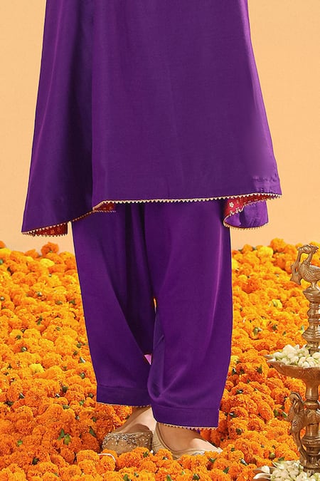 Sheetal Batra_Purple Satin, Silk, Chanderi, Bamboo Gota Designer Choga Kurta And Salwar Set _Online_at_Aza_Fashions