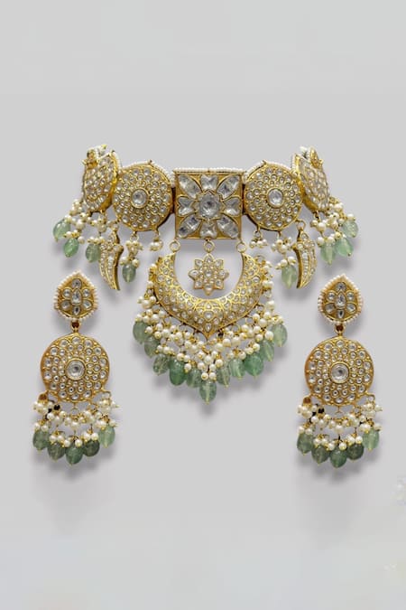 Prestones Floral Cutwork Embellished Necklace Set 