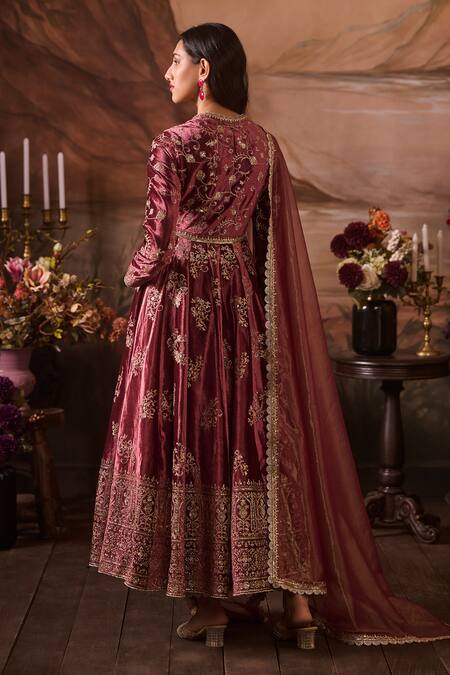 Lashkaraa Pink Net, Velvet, Brocade Sequins, Zari, Embroidery Mughal Bahar Anarkali Set Online at Aza Fashions Lashkaraa_Pink Net, Velvet, Brocade Sequins, Zari, Embroidery Mughal Bahar Anarkali Set _Online_at_Aza_Fashions