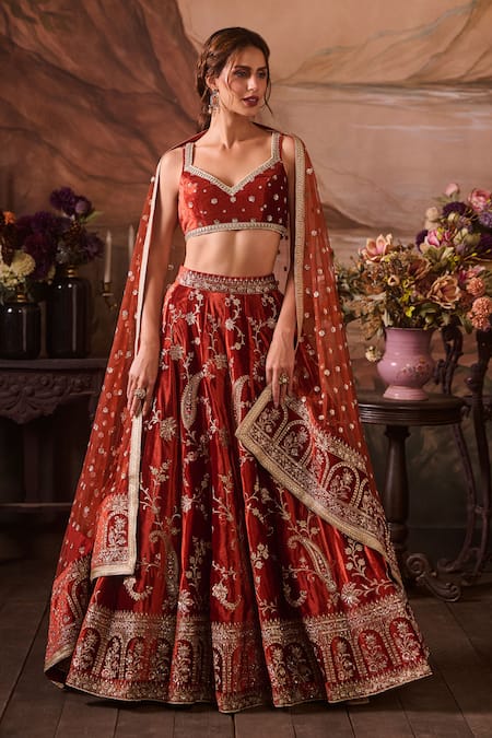 LASHKARAA Paisley Bloom Embroidered Lehenga Set 