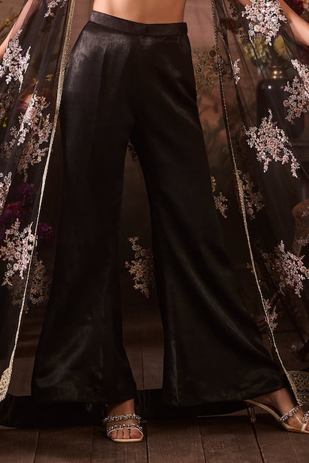 Shop_Lashkaraa_Black Net, Velvet Sequins, Zari, Embroidery V-neck Gul Bageecha Jacket Set _Online_at_Aza_Fashions