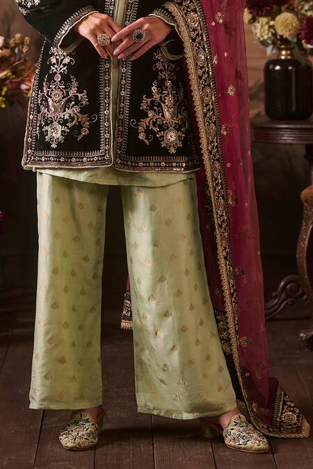 Lashkaraa Black Velvet, Brocade, Chiffon Zari, Sequins, Embroidery Round Neck And Kurta Set Online at Aza Fashions Lashkaraa_Black Velvet, Brocade, Chiffon Zari, Sequins, Embroidery Round Neck And Kurta Set_Online_at_Aza_Fashions