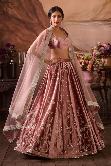 Lashkaraa Pink Net, Velvet Sequins, Zari Sweetheart Bloom Garden Embroidered Lehenga Set Online at Aza Fashions Lashkaraa_Pink Net, Velvet Sequins, Zari Sweetheart Bloom Garden Embroidered Lehenga Set_Online_at_Aza_Fashions