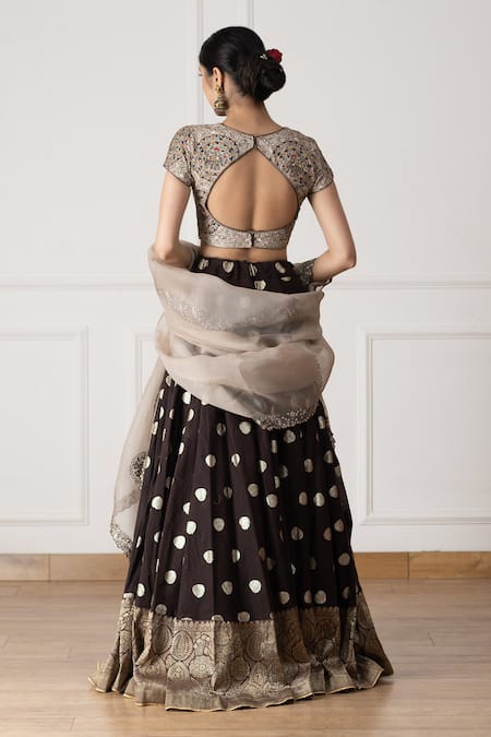 Shop Neelu And Manvi Brown Chanderi , Organza, Embroidery Round Butti Pattern Lehenga Set at Aza Fashions Shop_Neelu And Manvi_Brown Chanderi , Organza, Embroidery Round Butti Pattern Lehenga Set _at_Aza_Fashions