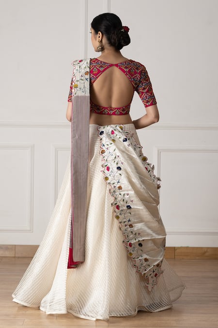 Neelu And Manvi Floral Stripe Embroidered Lehenga Set 