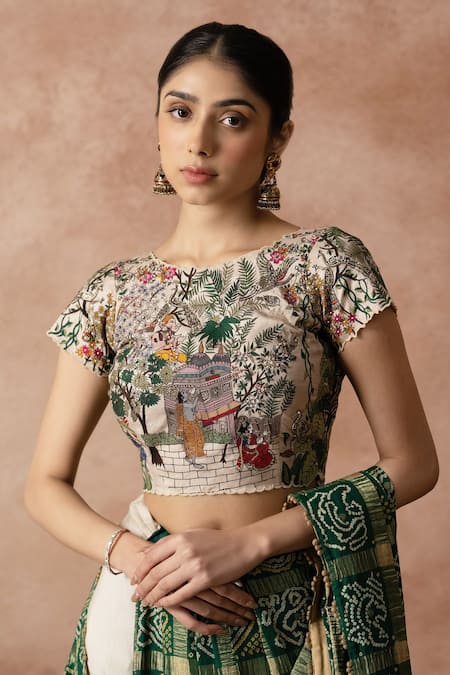 Buy Neelu And Manvi Off White Silk, Organza Embroidery Round Neck Lord Krishna Blouse And Lehenga Set Online at Aza Fashions Buy_Neelu And Manvi_Off White Silk, Organza Embroidery Round Neck Lord Krishna Blouse And Lehenga Set _Online_at_Aza_Fashions