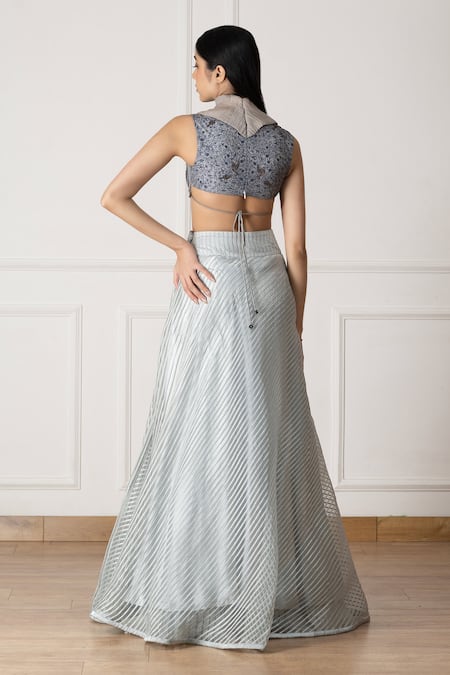 Neelu And Manvi Floral Embroidered Blouse & Stripe Lehenga 