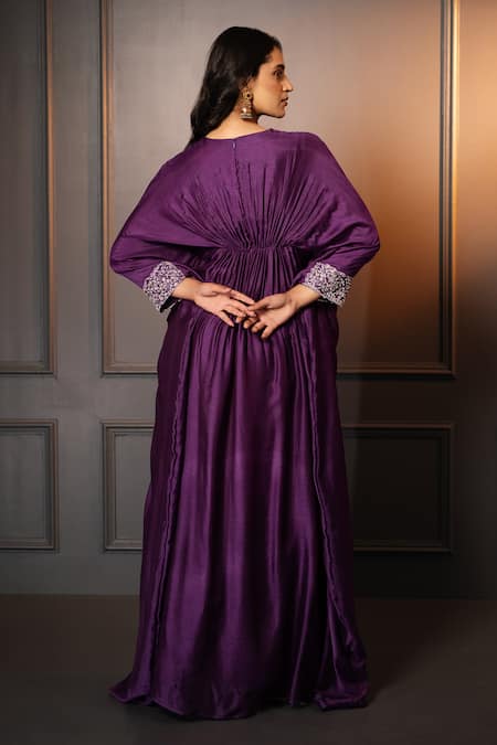 Neelu And Manvi Zari Hand Embroidered Purple Kaftan 