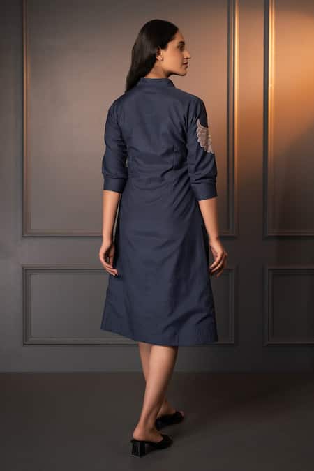 Neelu And Manvi Embroidered Cotton Silk Midi Shirt Dress 