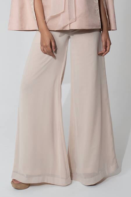 Neelu And Manvi_Pink Georgette Embroidered Organza Cape And Flared Pant Set _Online_at_Aza_Fashions