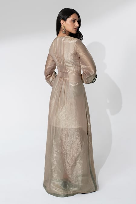 Neelu And Manvi Dori Embroidered Golden Kaftan 