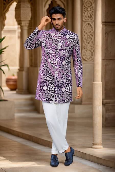 Aryavir Malhotra Floral Thread Embroidered Sherwani & Pant 