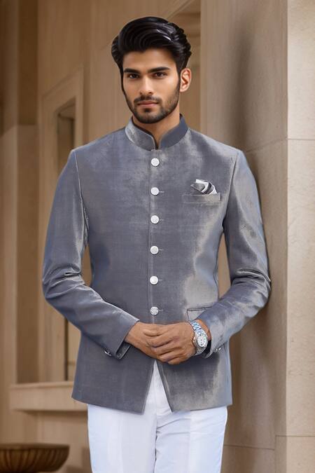 Arihant Rai Sinha Gray Velvet, Faux Leather Grey Plain Jodhpuri Online at Aza Fashions Arihant Rai Sinha_Gray Velvet, Faux Leather Grey Plain Jodhpuri _Online_at_Aza_Fashions