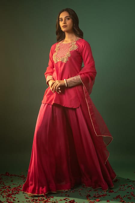 Neelu And Manvi Floral Applique Kurta & Sharara Set 