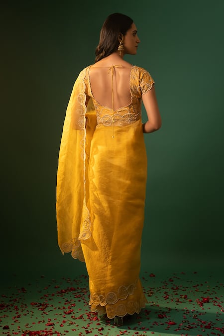 Neelu And Manvi Floral Face Motif Embroidered Saree Set 