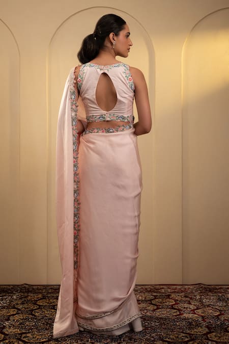 Neelu And Manvi Floral Embroidered Satin Saree with Blouse 