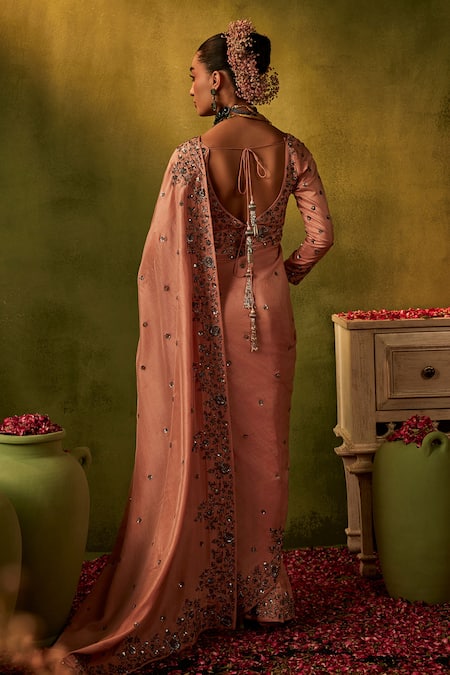 Manvi Kapoor Pink Embroidered Silk Saree Set 