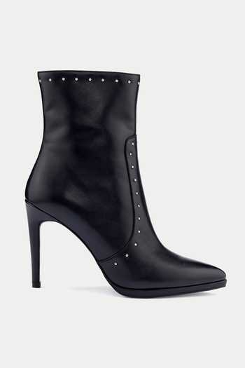 Oroh Black Metallic Thread Stud Embellished Leather Ankle Boots Online at Aza Fashions Oroh_Black Metallic Thread Stud Embellished Leather Ankle Boots _Online_at_Aza_Fashions