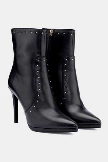 Shop Oroh Black Metallic Thread Stud Embellished Leather Ankle Boots Online at Aza Fashions Shop_Oroh_Black Metallic Thread Stud Embellished Leather Ankle Boots _Online_at_Aza_Fashions