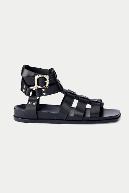 Oroh Black Metallic Thread, Studs Embellished Gladiator Sandals Online at Aza Fashions Oroh_Black Metallic Thread, Studs Embellished Gladiator Sandals _Online_at_Aza_Fashions