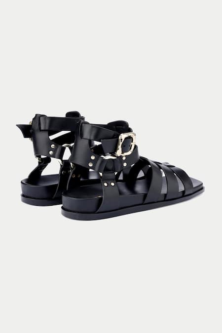 Shop Oroh Black Metallic Thread, Studs Embellished Gladiator Sandals Online at Aza Fashions Shop_Oroh_Black Metallic Thread, Studs Embellished Gladiator Sandals _Online_at_Aza_Fashions